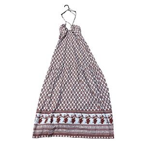 SIM‎ & SAM Maxi Dress Natural Rust Border Paisley Print Halter Neck XS
